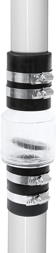 Quiet Check Valve 1 1/2 inch for Sump Pump, Goodbye water hammering, Spring-Loaded Flapper Prevents Backflow, Silent Check Valve with Adjustable Stainless Clamps