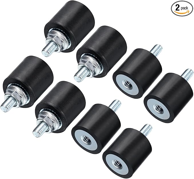 uxcell 2pcs M4x10mm Rubber Isolator Mounts with Studs 15x15mm Male Female Vibration Shock Absorber Cylindrical Thread Mounts Anti Vibration Isolators with 2pcs M4 Lock Nuts