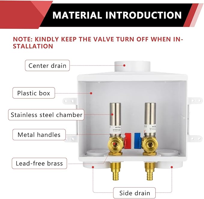 EFIELD Double Drain1/2 Inch PEX Crimp Connection x 3/4 Inch MHT Washing Machine Outlet Box with Stainless Steel Water Hammer Arrestor,(WM046)