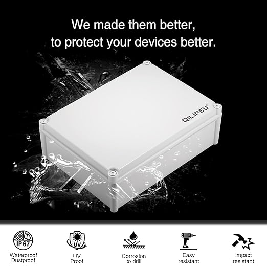 QILIPSU Outdoor Junction Box IP67 Waterproof Project Box ABS Plastic Weatherproof Electrical Enclosure Gray Cover (9.8"x5.9"x5.1") (11"x7.5"x5.1")