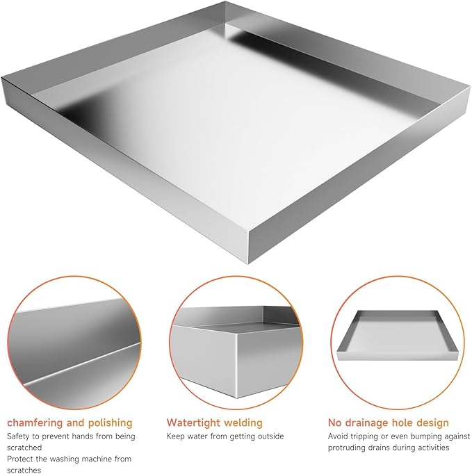 Washing Machine Pan-32" x 32" x 2.5" Heavy Duty 304 Stainless Steel Washing Machine Tray, Washer Pan, Washing Drain Pan, Protecting The Floor, Wood Deck, No Hole