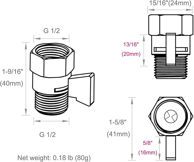 Angle Simple Shower Flow Water Valve, Brass Shut Off Valve for Hand Shower, RV Hose Flow Restrictor, Chrome