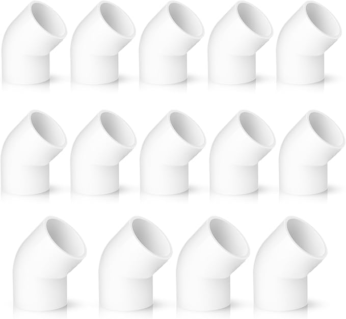 3/4 Inch PVC Fittings Elbow 45 Degree 2-Way 14-Pack, PVC Pipe Fitting Connector for Building Furniture, DIY Corner Elbow Fitting for Pipe Connections, Greenhouse, Shed and Tent Connection, Pool