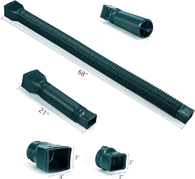 Rain Gutter Downspout Extensions, Flexible Downspout Extender for Rain Water Drainage, Down Spout Drain Extension Extendable from 21 to 68 Inches(3 Pack,Green)