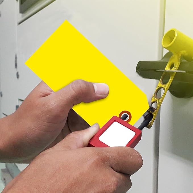 SmartSign 100-Pack Yellow Plastic Tags with Pre-Punched Hole, 4.75" x 2.375", Size#5, 10 mil Tearproof Plastic Tags with Metal Eyelet, Writable Blank Tags for Shipping, Labeling, USA-Made