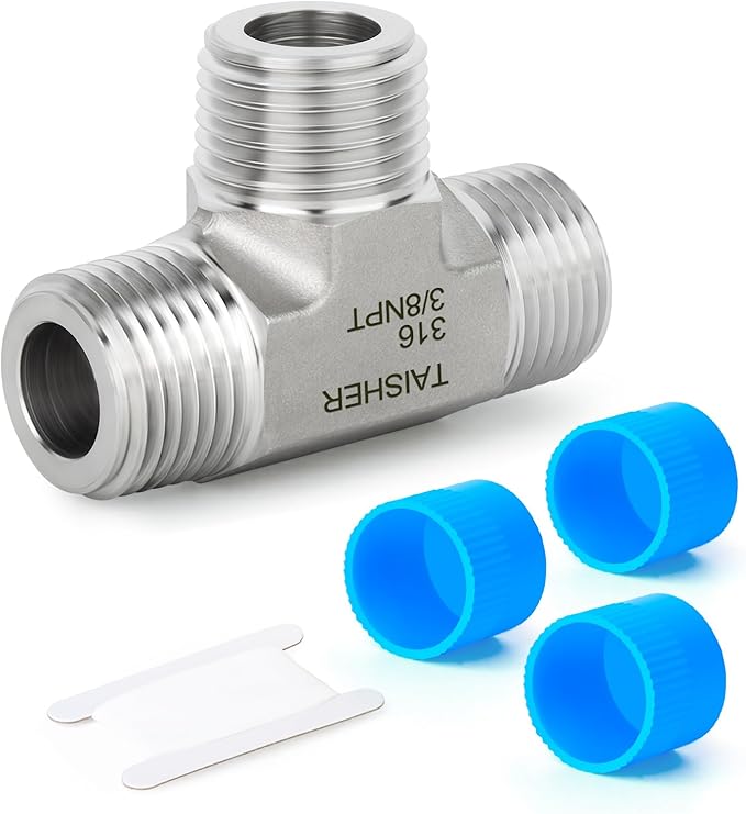 TAISHER 1PCS Forging of 316L Stainless Steel Tee Pipe Fittings, 3/8" x 3/8" x 3/8" NPT Male Pipe Fittings