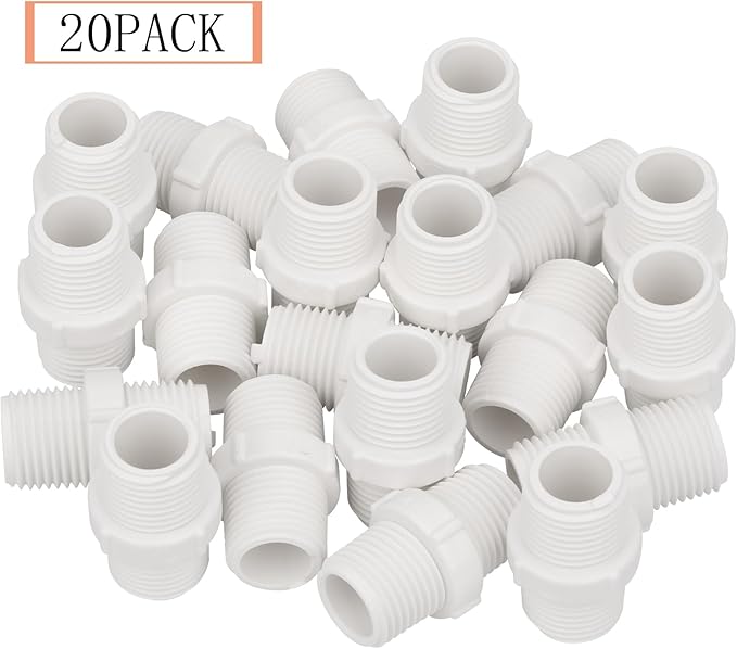 20Pack 1/2 Inch PVC Nipple Coupling Adapter Connector (Male x Male) 1/2" PVC NPT Thread Pipe Fitting for Plumbing, Home or Industrial Use, Schedule 40