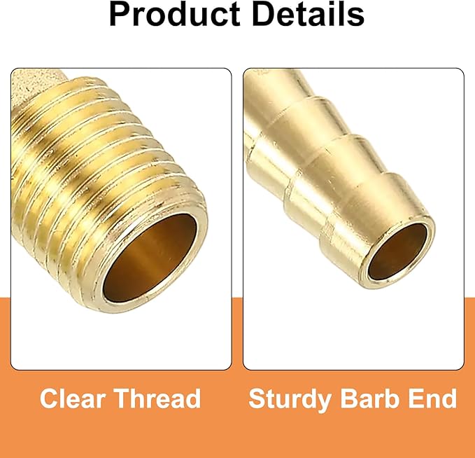 uxcell 2Pcs Brass Hose Barb Fittings, 5/16" x 1/4" NPT 90 Degree Elbow Hose Connector with Hose Clamps for Water Fuel Gas Oil Transportation