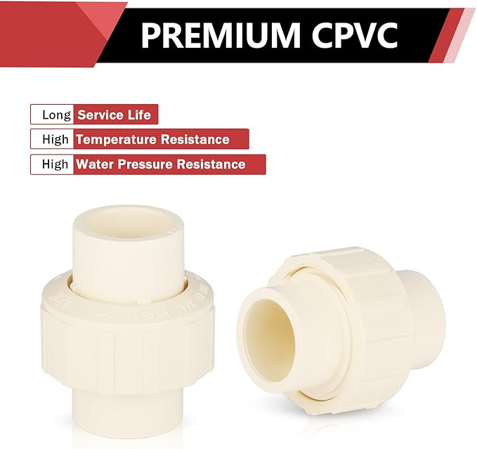 (10 Pack) EFIELD 3/4" Inch CPVC Slip Union, CTS x CTS Union Solvent Connection Fittings,(CPVC031-10PCS)