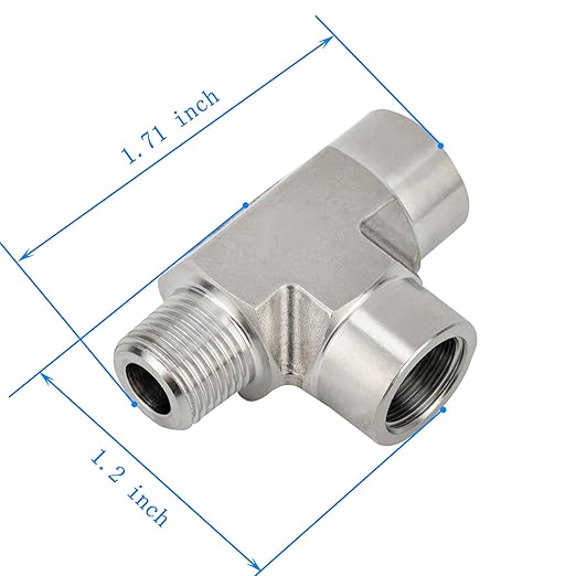 Metalwork 316 Stainless Steel Pipe Fitting, Street Tee, Male Run Tee, 1/8" NPT Male x 1/8" NPT Female x 1/8" NPT Female, 2pcs