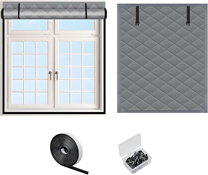 Thermal Window Cover for Wintern, Window Insulation Kit Blackout Oxford Curtain, Thicken Warm Waterproof Attic Insulation Blanket, Draft Blocker in Home RV 38 39 47 57 62 63in(Gray,26x55in)