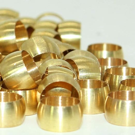 Beduan Brass Compression Fitting, Compression Sleeve Fitting Ferrule Sleeve 1/4" Tube OD (Pack of 40)