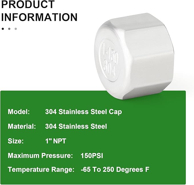 TAISHER 5PCS 304 Stainless Steel Cap Pipe Plug Socket Fitting 1" NPT Female