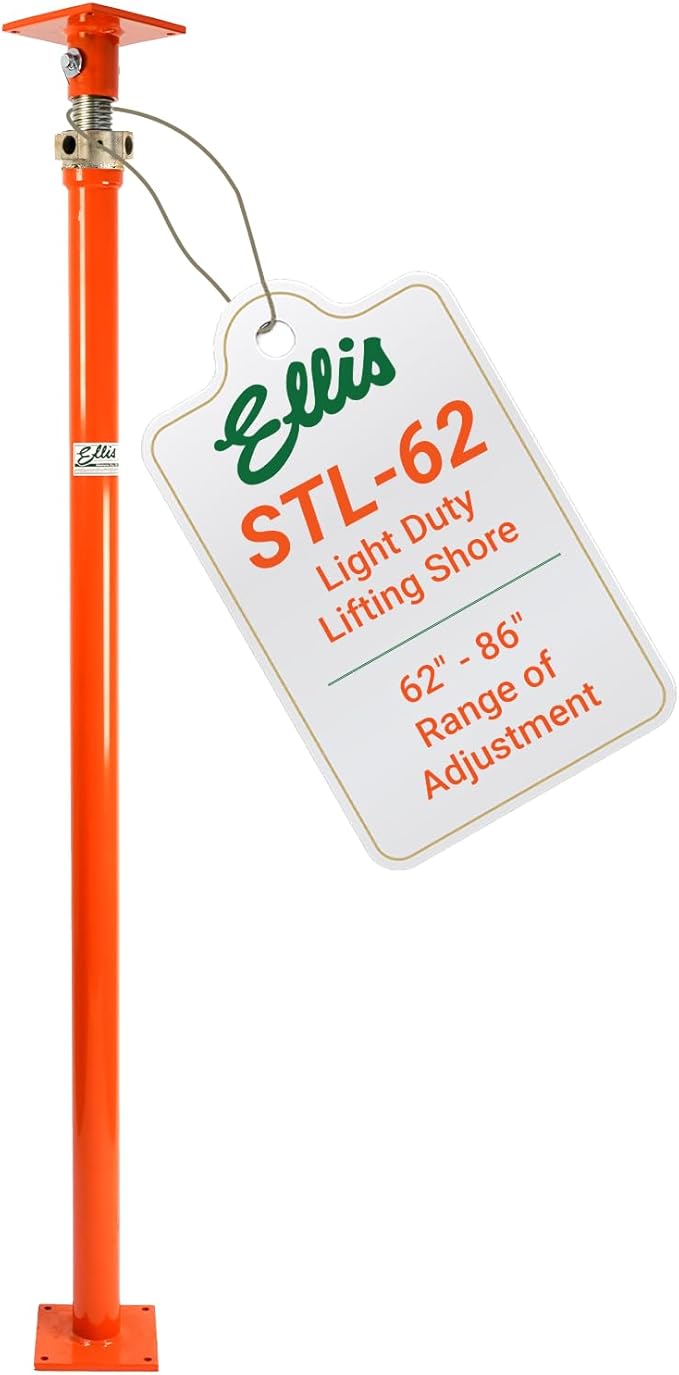 Ellis Manufacturing Light-Duty Steel Lifting Shore – Adjustable Basement Jack for Floor Leveling, Structural Support, Concrete, and Beams – 8,000 lb Safe Load Capacity – 62"-86" Adjustment