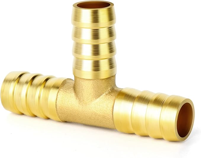 GASHER 10 Pieces Brass Hose Barb Tee, 3-Way Tee Hose Fitting (3/8" x 3/8" x 3/8" Hose Barb)