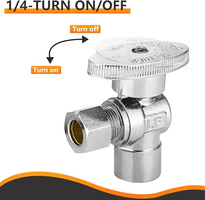 50-PCs HeSun Angle Stop Valve, 1/2" Sweat x 3/8" OD Compression Angle Stop, 1/4 Turn Shut Off Valve for Bathroom(VALVE084-50)