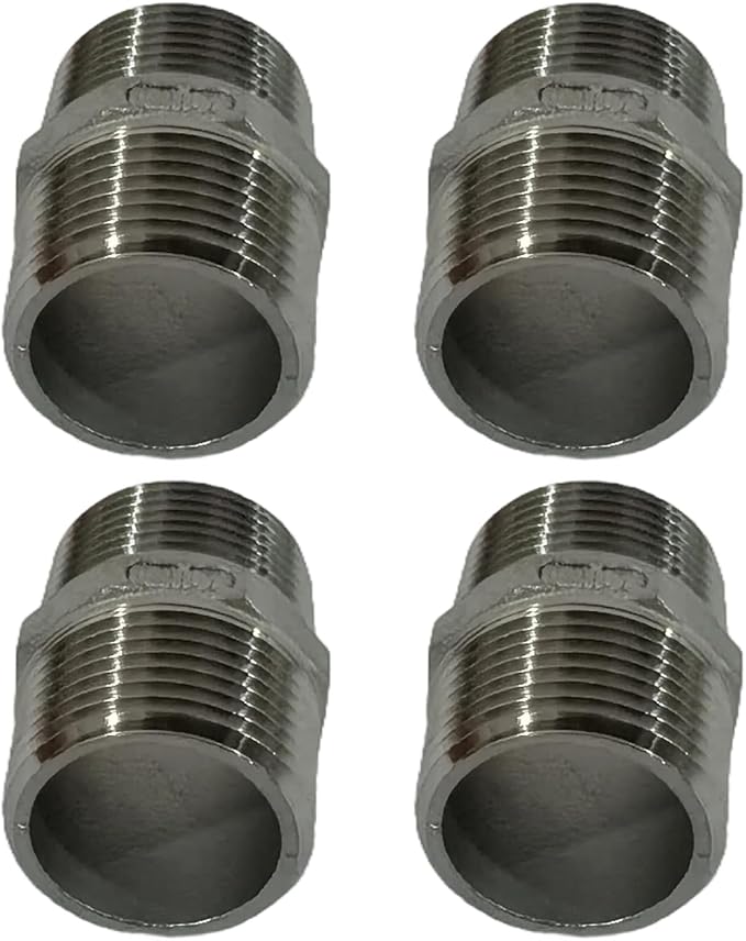 4Pcs 3/4'' Hex Nipple 3/4"NPT Male x 3/4" NPT Male Threaded Stainless Steel 304 Threaded Nipple Pipe Fittings for Brew Kit Home Piping