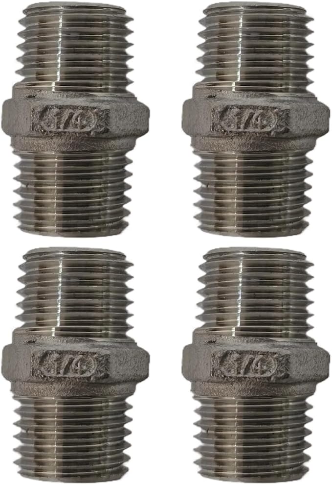 4Pcs 1/4'' Hex Nipple 1/4"NPT Male x 1/4"NPT Male Threaded Stainless Steel 304 Threaded Nipple Pipe Fittings for Brew Kit Home Piping