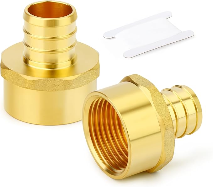 GASHER 2Pcs No Lead Brass 3/4" Pex Female Adapter, 3/4" Female NPT to 3/4" PEX Adapter for Pex Tubing