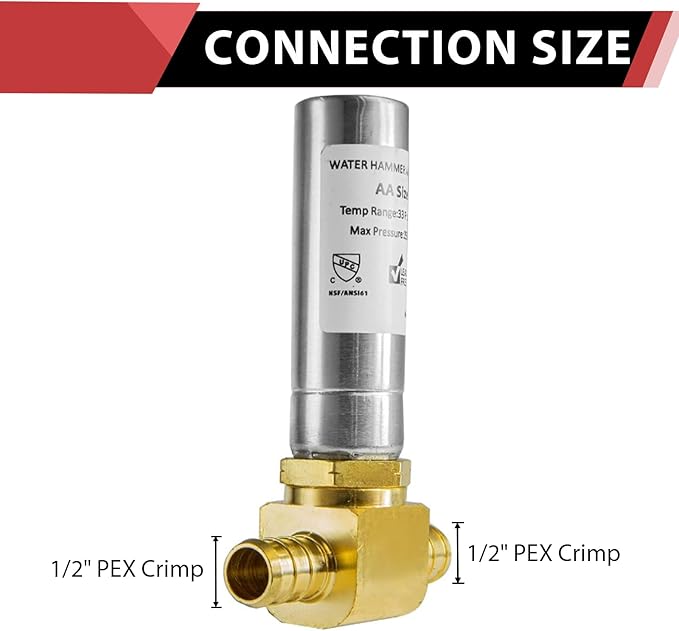 2-Pack EFIELD MH-221 Barb Pex Crimp Connection Tee Water Stainless Steel Hammer Arrestor, ASTM F1807,(HAMMER011-2PCS)