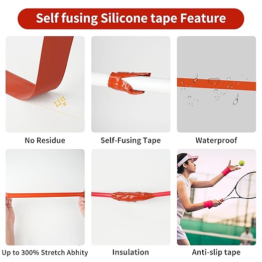 Self Fusing Silicone Tape Waterproof, Rescue Tape, 1" x 36 Feet Red, Self Amalgamating Tape, Silicone Rubber for Sealing Pipes, Hose Repair, Outdoor Coax and Electrical Cables