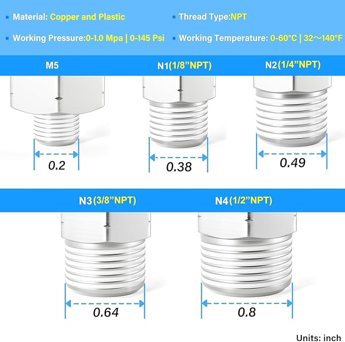 TAILONZ PNEUMATIC Black 1/4" 3/8" 1/2" Push to Connect Fittings, Push-in Fittings Thread Connection Kits Suitable for Nylon, PU Tube etc. (Pack of 66)