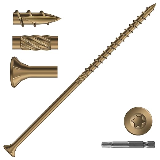 #10 x 5 Inch Deck Screws (36Pcs) 1lb. Carbon Steel, Yellow, Flat Head, Rust Resistant epoxy Coated, with T25 Star Bit