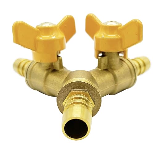 Brass 3 Way Shut-Off Valve, 3/8" Hose Barb 2 Switch Y Shaped Ball Valve Water/Fuel/Air