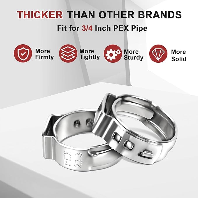 120PCS 3/4 Inch PEX Cinch Clamps Rings, Premium 304 Stainless Steel crimping clamps, PEX Fitting Clamps Pinch Ring for Tubing Pipe Fitting Connections (3/4"x120)