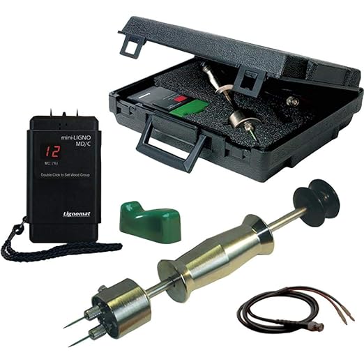 Pin Moisture Meter M2-M package, mini-LignoMD/C, E-12, pins, cable, case. Quality control, Lumber Drying, Woodworking, Furniture Production, Flooring, Restoration Flooring Inspection.