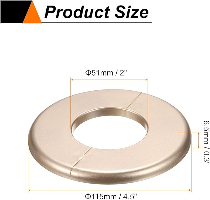 HARFINGTON 4pcs Wall Split Flange 51mm/2" Self-Adhesive Plumbing Cover Plates ABS Plastic Round Escutcheon Plate Buckle Design for Water Pipe Bathroom Kitchen Decoration, Gold Tone