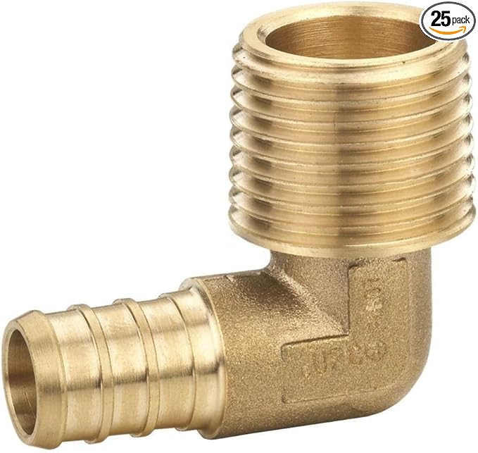 1/2 x 3/4 Inch PEX Male Threaded NPT Elbow 90 Connector Fitting Crimp Brass for PEX Pipe Tubing, No Lead 25