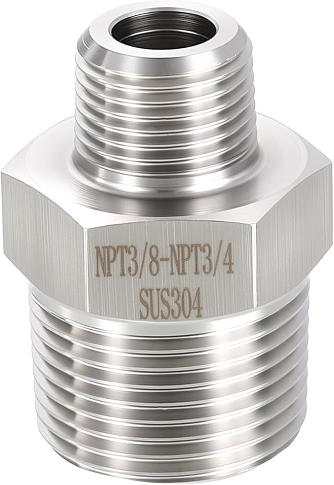 1 Pack 304 Stainless Steel Male to Male Adapter, 3/4" Male NPT x 3/8" Male NPT Hex Nipple Pipe Extension Fitting for Industrial, Automotive, Fluid Transfer, Home Gardening, Water