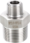 1 Pack 304 Stainless Steel Male to Male Adapter, 3/4" Male NPT x 3/8" Male NPT Hex Nipple Pipe Extension Fitting for Industrial, Automotive, Fluid Transfer, Home Gardening, Water
