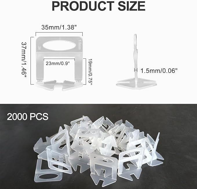Tile Leveling System 1/16" Spacers Tile Leveler clips 2000pcs DIY Tile Leveling Spacers Tile Leveling System for Professional Ceramic and Stone Installation