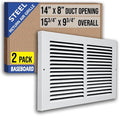 [2 Pack] Fits 14x8 Duct Opening | Steel Baseboard Return Air Grille by Handua | Vent Cover Grill | 7/8" Margin Turnback [Depth] to Fit Baseboard | White | Outer Dimensions: 15.75"W X 9.75 "H