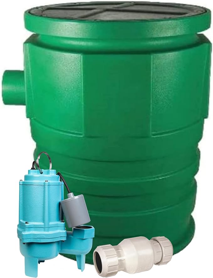 Little Giant WCR-9SS 115 Volt, 4/10 HP, 4800 GPH Automatic Outdoor Water/Seepage Collection and Removal System with Sewage Pump, 20' Piggyback Float Switch, Steel Cover, Green/Blue, 509082
