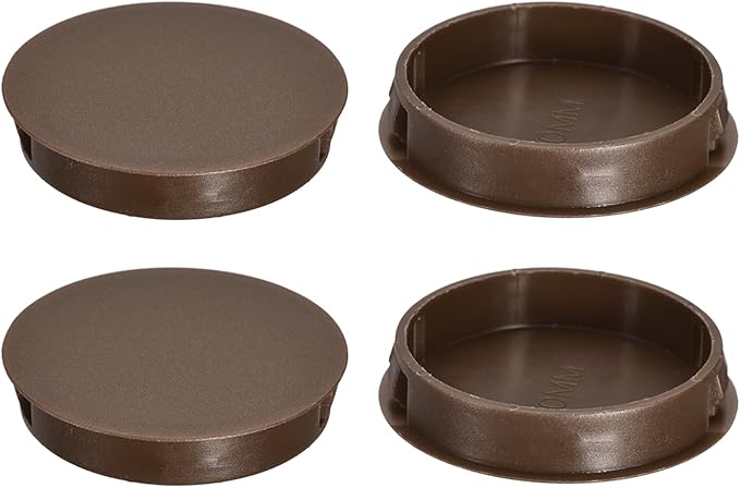 uxcell 4Pcs 50mm(2") Nylon Hole Plugs, Flush Type Panel Round Snap in Fastener Knockout Locking Plugs for Furniture Insert End Caps Panels, Brown