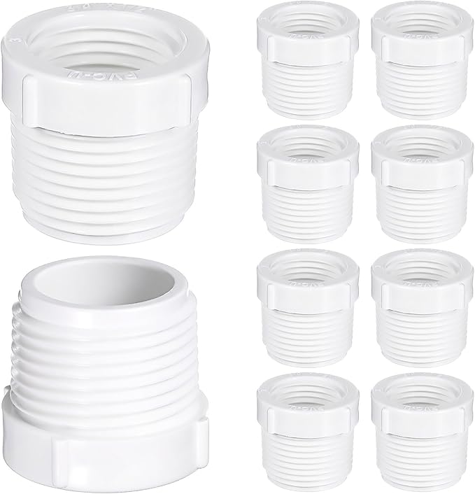 VILLCASE 10pcs PVC Threaded Reducer Coupling Male to Female Adapter Water Supply Line Connector Plumbing Fittings for Indoor Outdoor Use Easy Installation Leak-resistant