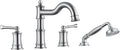 Roman Bathtub Faucet Set With Hand Shower 4 Hole Deck Mount Tub Filler With Diverter, 2 Lever Handle Rough-in Valve and Water Supply Lines Included for Bathroom Tub, Brushed Nickel