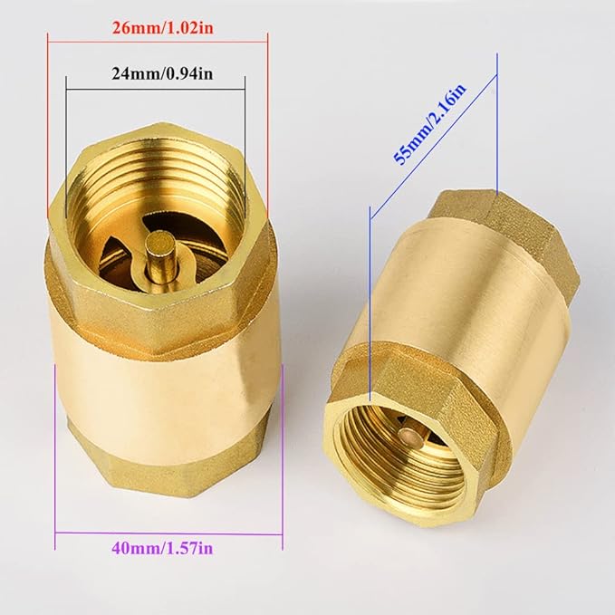 3/4" NPT Brass In-Line Vertical Check Valve, Thread Female One Way Backflow Preventer Check Valve, 3/4" Check Valve, 200WOG