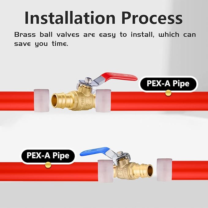 10-Pack Foskan 3/4" Brass PEX-A Full Port Ball Valve, Quarter Turn Shut-off Valve for PEX-A Tubing(Blue and Red)