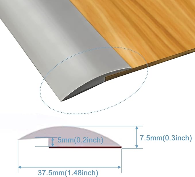 Floor Rubber Transition Strip Self Adhesive Carpet to Tile Transition Strip Edging Trim Strip for Threshold Transitions with a Height Less Than 5 mm/0.2in (Grey, 6.56FT)