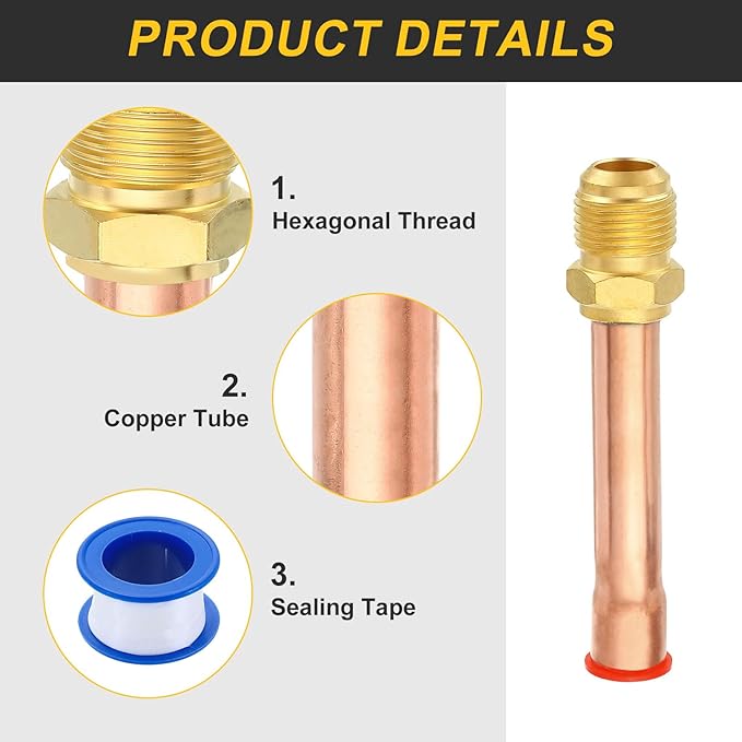 uxcell 2Pcs Brass Pipe Fitting, 1/2 SAE Male Thread x 1/2" OD Flare Connector with Copper Tube for HVAC System Air Conditioner Refrigeration