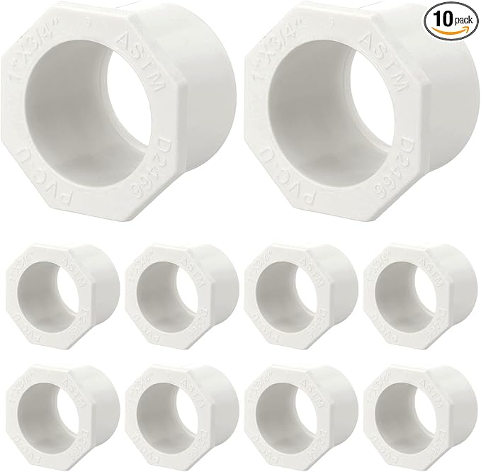 10Pcs 1" x 3/4" PVC Reducer Bushing Fitting, SCH40 (Socket x Socket) Furniture Grade PVC Pipe Fitting, Reducer Bush Adapter for Home Sewer Plumbing, Industrial, Pipe Connection