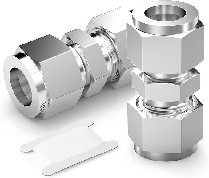 TAISHER 1PCS 304 Stainless Steel Compression Tube Pipe Fitting Connector, 12MM Tube OD x 12MM Tube OD Straight Adapter