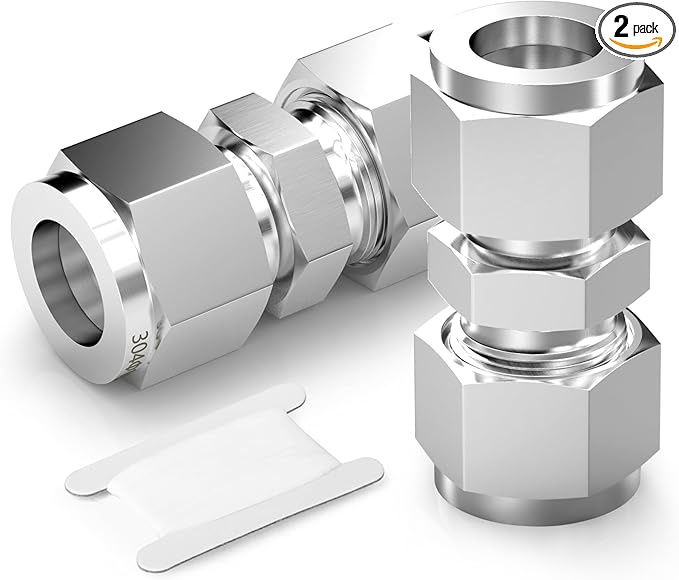 TAISHER 2PCS 304 Stainless Steel Compression Tube Pipe Fitting Connector, 12MM Tube OD x 12MM Tube OD Straight Adapter