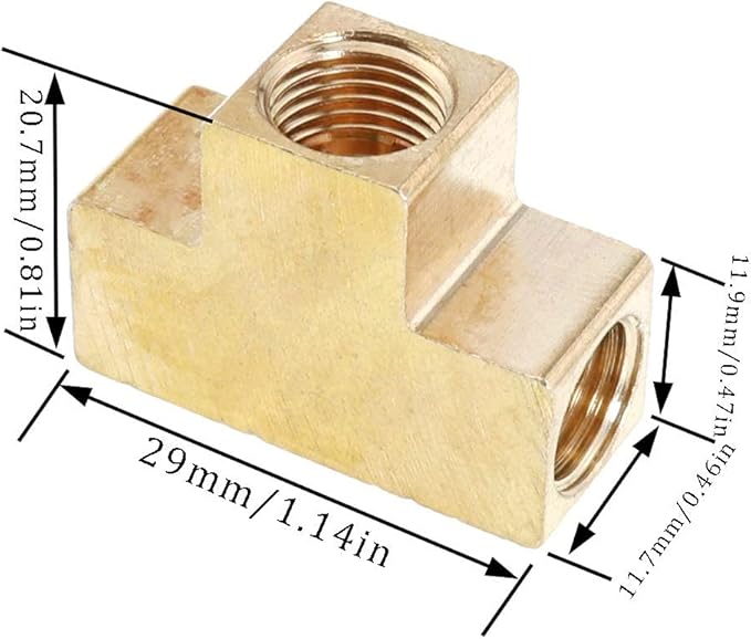 Mutai 2Pcs Brass Barstock Tee, 3-Way T-Fittings Pipe Fittings, 1/8inch NPT Female Pipe Tee