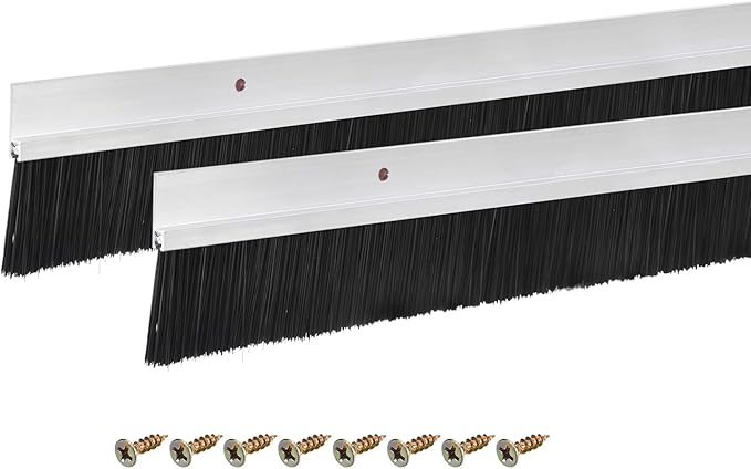 uxcell 2Pcs Door Brush Bottom Sweep H-Shape Aluminum Alloy Base with 1.6-inch PP Brush for Home, Industrial (47-inch L, Silver)