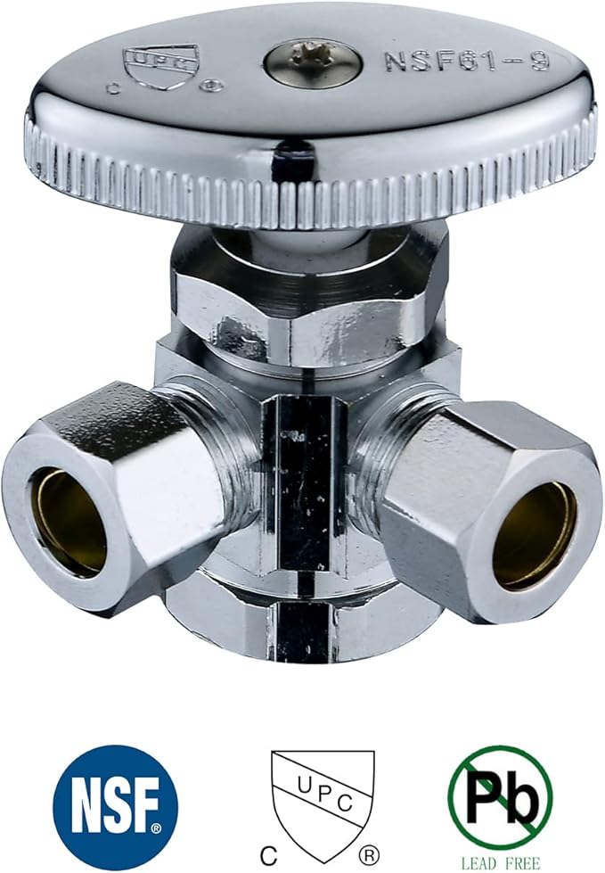 (2-Pack) Cyrret Angle Stop Valve 3-Way 1/2" FIP x 3/8" Compression x 3/8"Compression Multi-turn Dual Outlet Angle Stop Water Faucet Toilet Shut off Valve